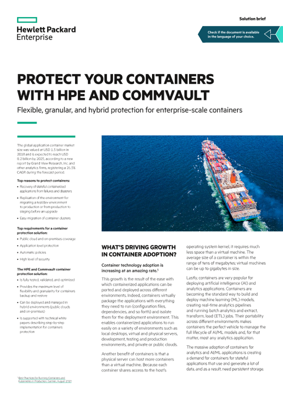 Protect your containers with HPE and Commvault solution brief thumbnail