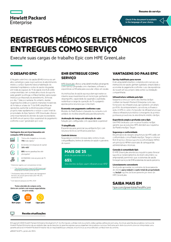 Resumo do serviço: Registros médicos eletrônicos fornecidos como serviço – Execute suas cargas de trabalho Epic com o HPE GreenLake thumbnail