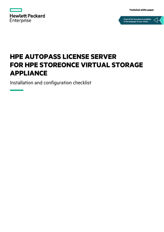 HPE AutoPass License Server for HPE StoreOnce Virtual Storage Appliance thumbnail