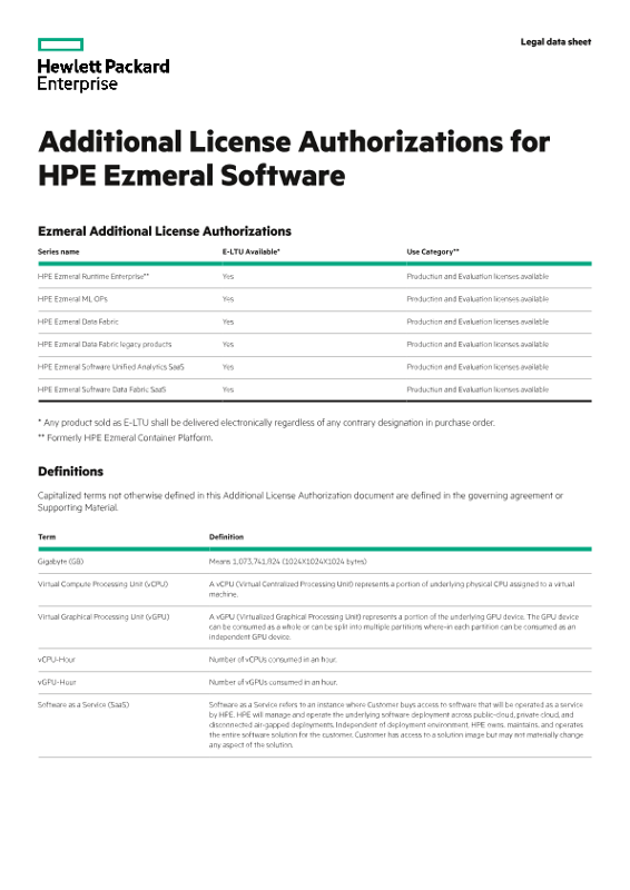 Additional License Authorizations for HPE Ezmeral Software thumbnail