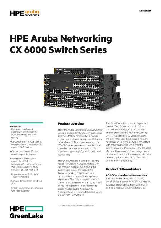 HPE Aruba Networking CX 6000 Switch Series thumbnail