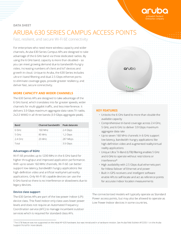 Aruba 630 Series Campus Access Points Data Sheet thumbnail