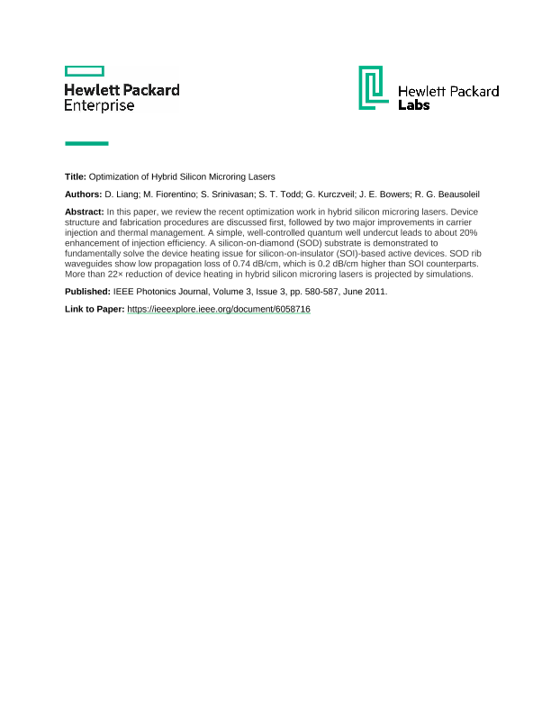 Optimization of Hybrid Silicon Microring Lasers thumbnail