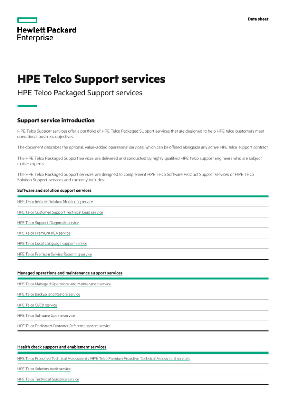 HPE Telco Support services – HPE Telco Packaged Support services thumbnail