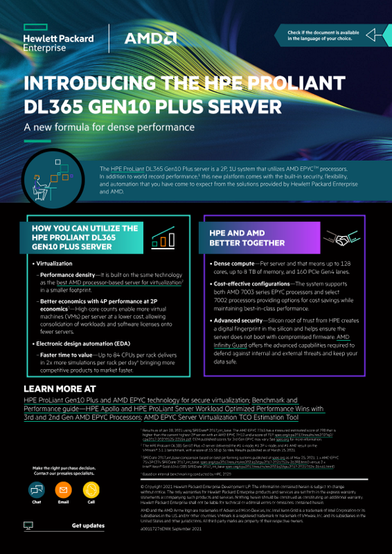 Introducing the HPE ProLiant DL365 Gen10 Plus Server at a glance thumbnail