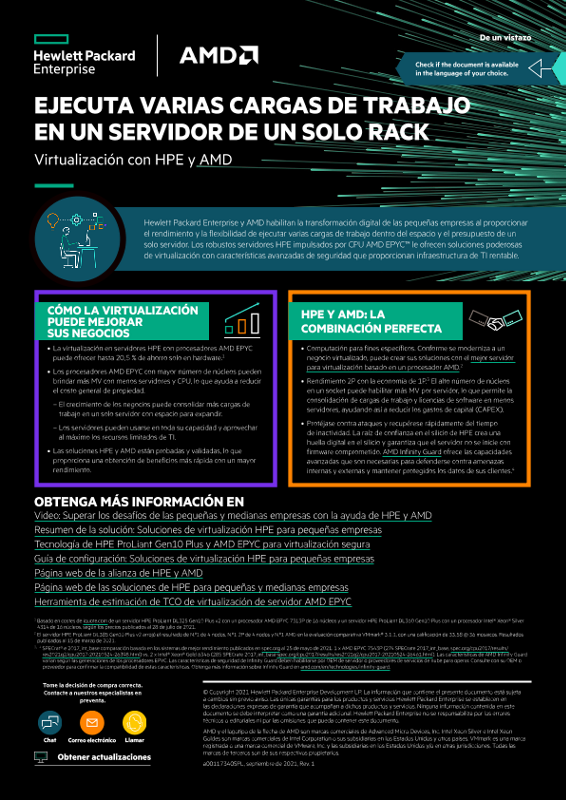 Ejecute varias cargas de trabajo en un servidor de un solo rack – Virtualización con HPE y AMD de un vistazo thumbnail