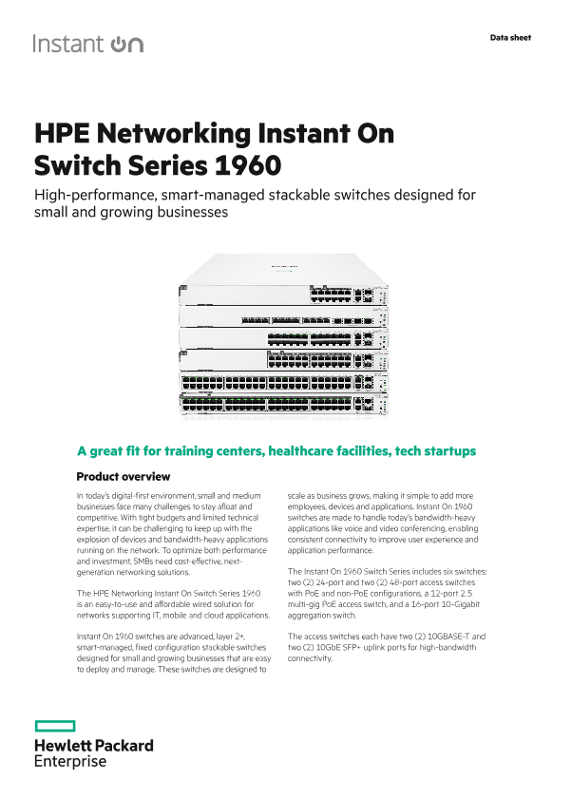 HPE Networking Instant On Switch Series 1960 Switch Series Data Sheet thumbnail