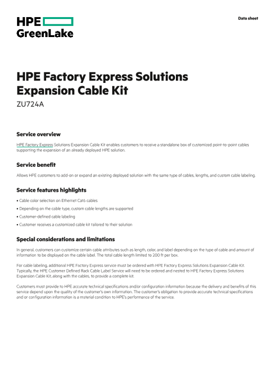 HPE Factory Express Solutions Expansion Cable Kit thumbnail