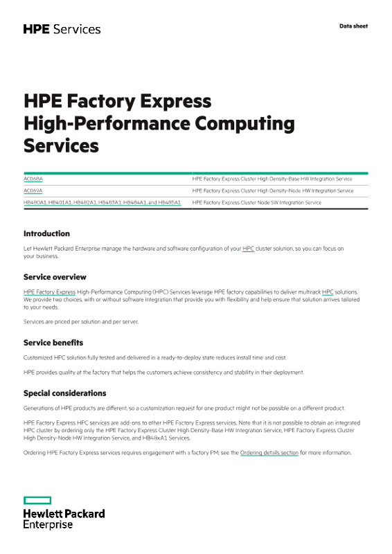 HPE Factory Express High-Performance Computing Services thumbnail
