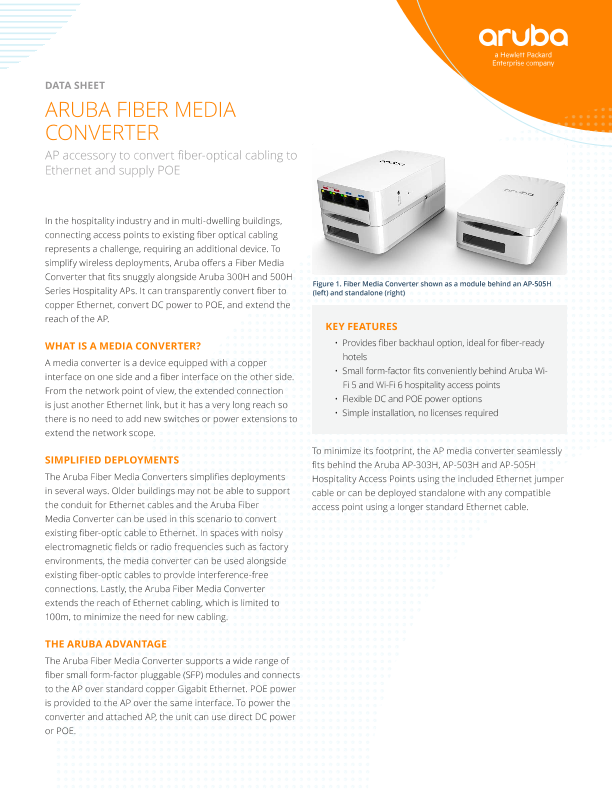 Aruba Fiber Media Converter Data Sheet thumbnail