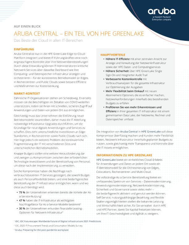 Auf einen Blick: HPE Aruba Networking Central – ein Teil von HPE GreenLake thumbnail