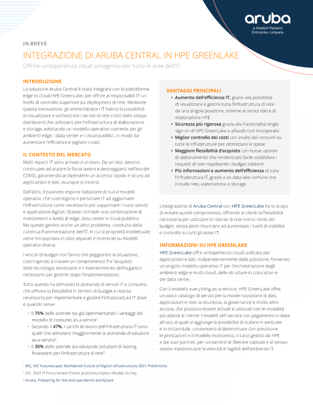 In breve: Integrazione di HPE Aruba Networking Central in HPE GreenLake thumbnail