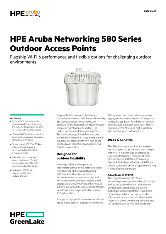 HPE Aruba Networking 580 Series Outdoor Access Points thumbnail