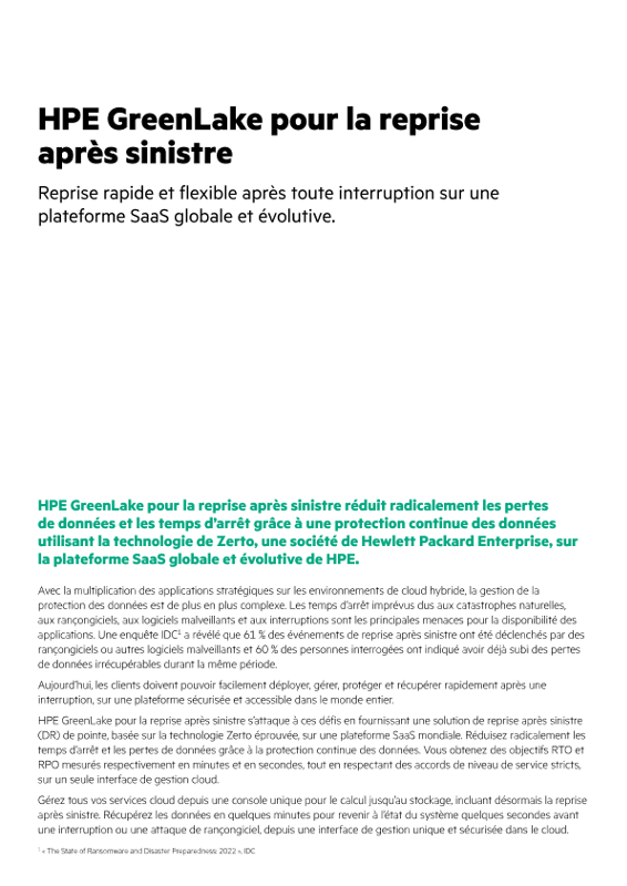 HPE GreenLake pour la reprise après sinistre thumbnail