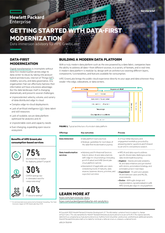 Data immersion advisory for HPE GreenLake service brief thumbnail