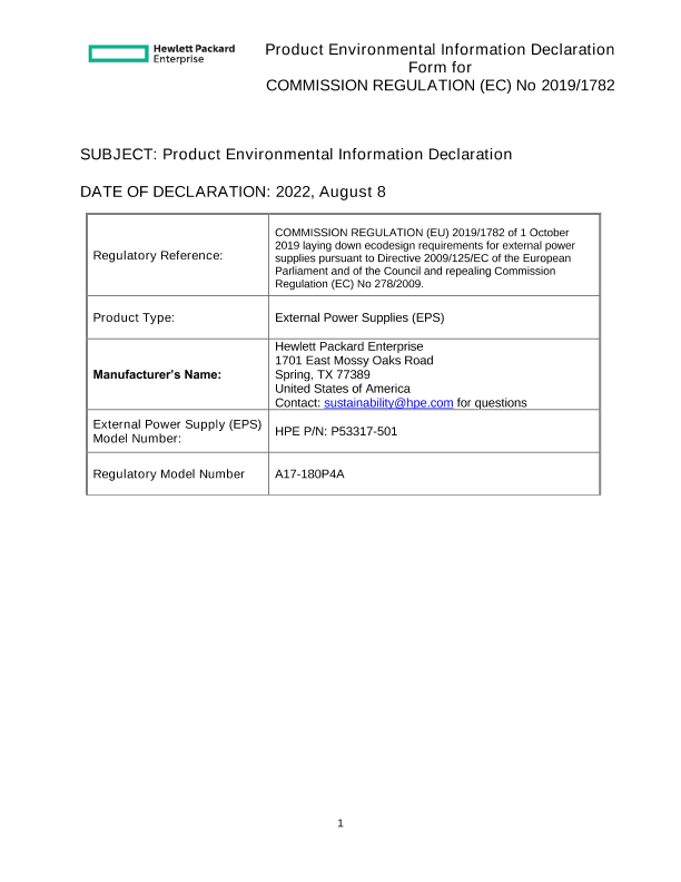 HPE ErP Lot 7 Information Declaration A17-180P4A thumbnail