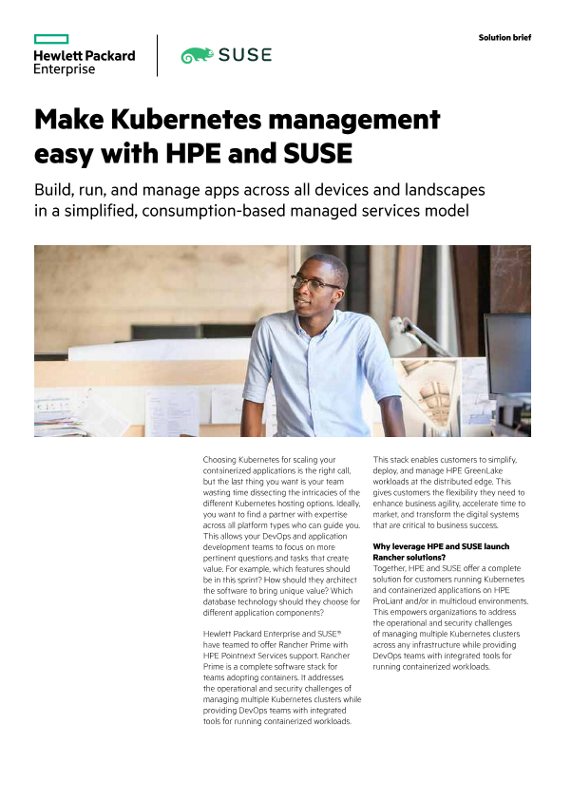 Make Kubernetes management easy with HPE and SUSE solution brief thumbnail