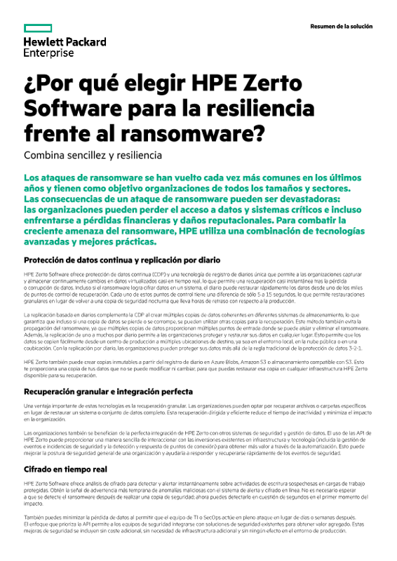 ¿Por qué elegir HPE Zerto Software para la resiliencia frente al ransomware? thumbnail
