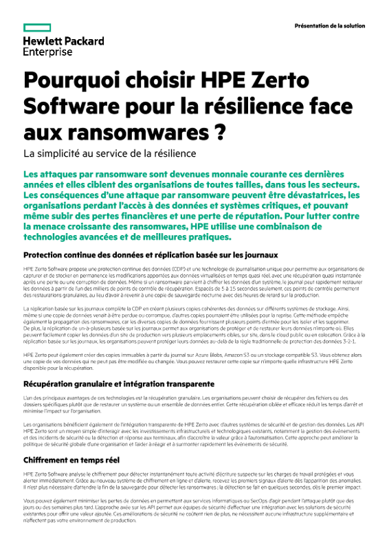 Pourquoi choisir HPE Zerto Software pour la résilience face aux ransomwares ? thumbnail