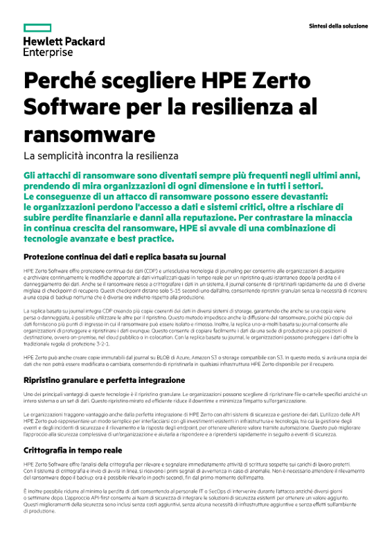 Perché scegliere HPE Zerto Software per la resilienza al ransomware thumbnail
