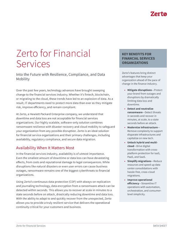 Zerto for Financial Services thumbnail