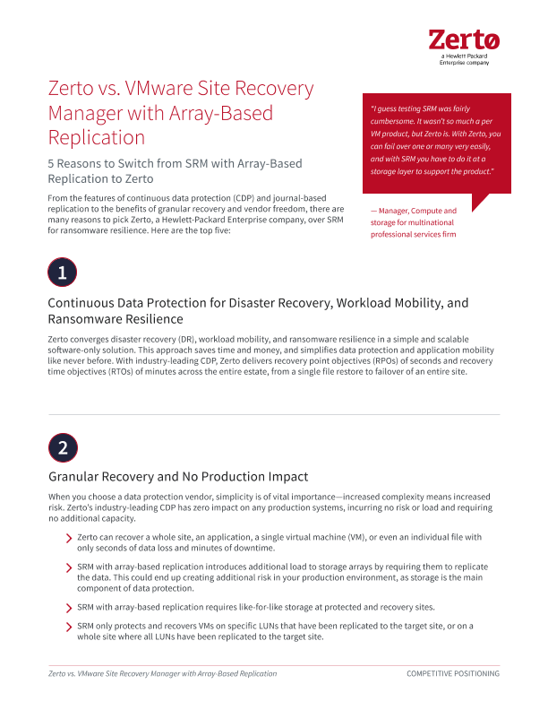5 Reasons to Switch from VMware Site Recovery Manager with Array-Based Replication to Zerto thumbnail
