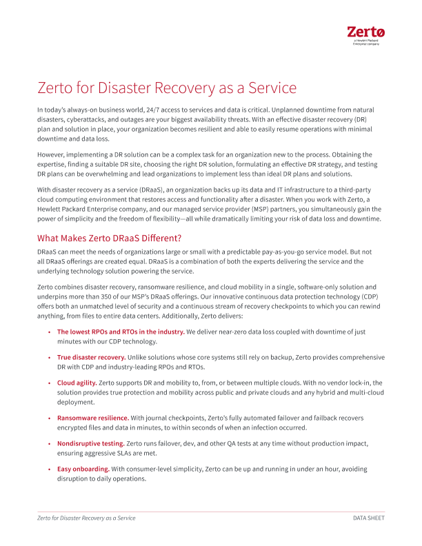 Zerto for Disaster Recovery as a Service thumbnail