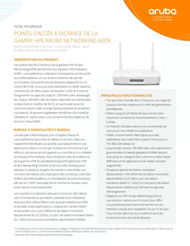 Points d’accès à distance de la gamme HPE Aruba Networking 600R thumbnail