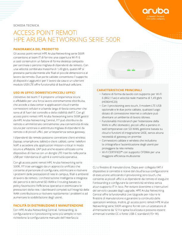 Access point remoti HPE Aruba Networking serie 500R thumbnail