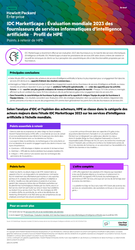 IDC MarketScape : Évaluation mondiale 2023 des fournisseurs de services informatiques d’intelligence artificielle – Profil de HPE thumbnail