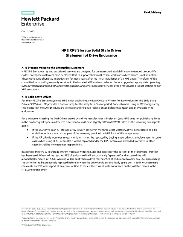 HPE XP8 Storage Solid State Drives Statement of Drive Endurance thumbnail