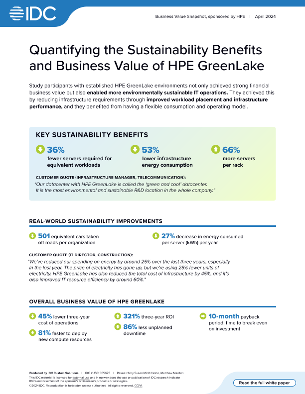 IDC Snapshot - Business Value of HPE GreenLake: Sustainability Benefits thumbnail