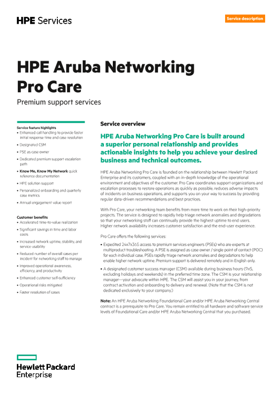 HPE Aruba Networking Pro Care – Premium support services thumbnail