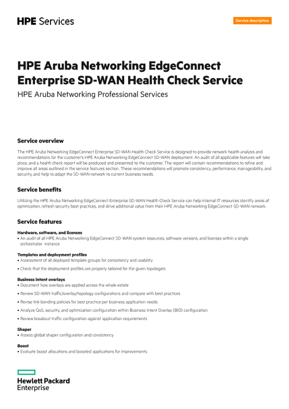 HPE Aruba Networking EdgeConnect Enterprise SD-WAN Health Check Service thumbnail