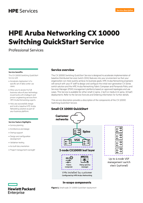 HPE Aruba Networking CX 10000 Switching QuickStart Service thumbnail