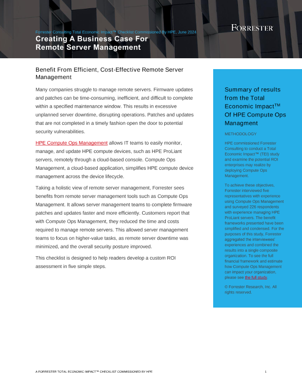 Forrester - Creating a Business Case for Remote Server Management