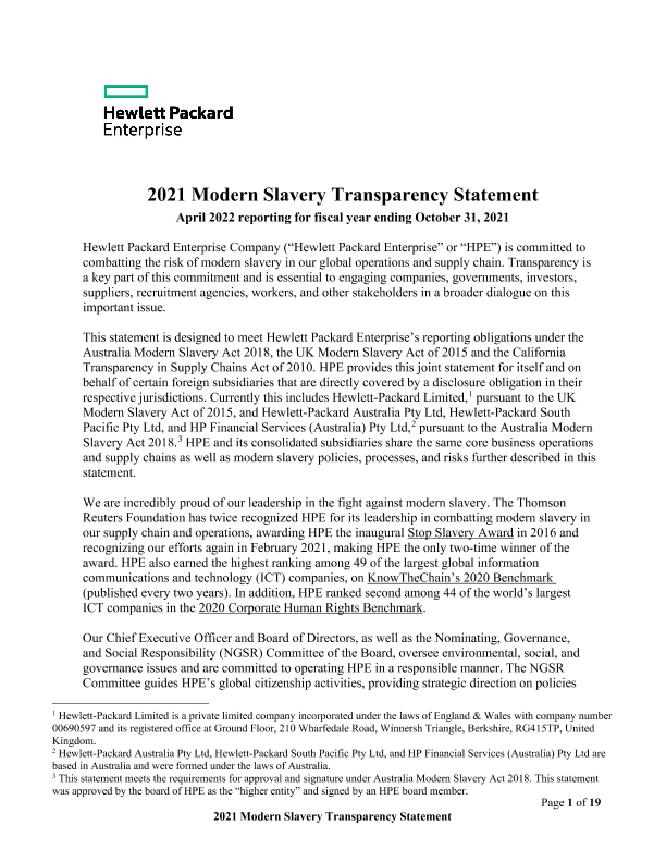 HPE 2021 Modern Slavery Transparency Statement thumbnail