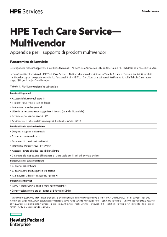 Scheda Tenica - HPE Tech Care Service – Multivendor thumbnail