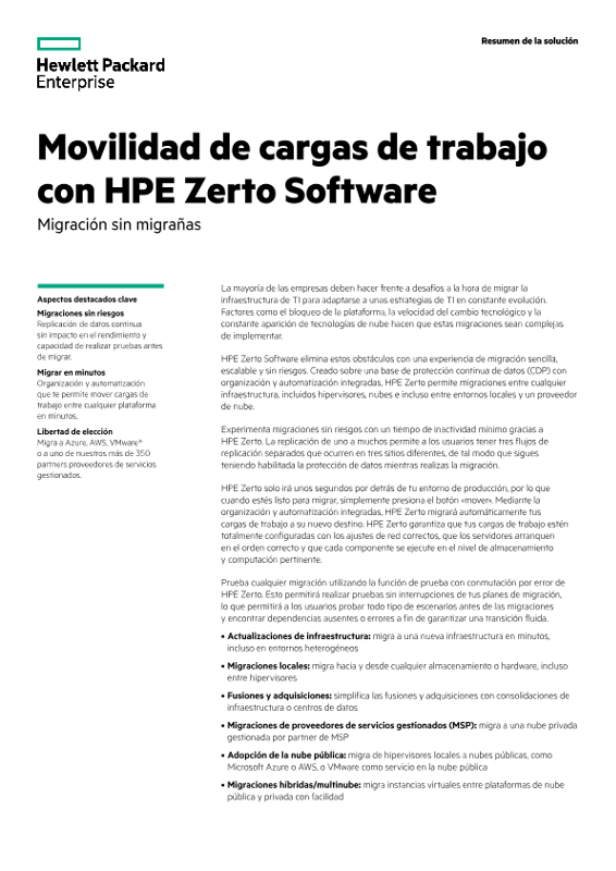 Movilidad de cargas de trabajo con HPE Zerto Software thumbnail