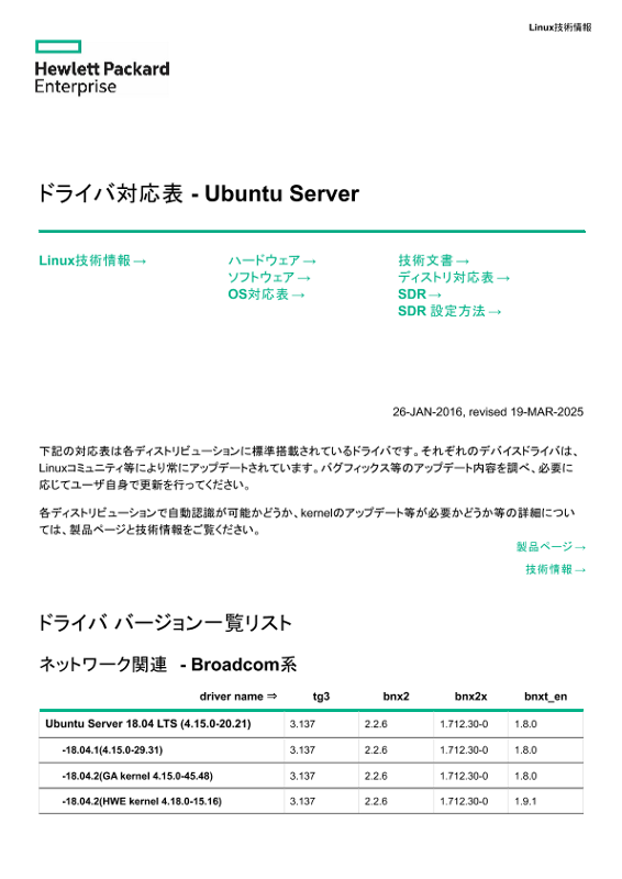 Linux技術情報 ドライバ対応表 - Ubuntu Server thumbnail
