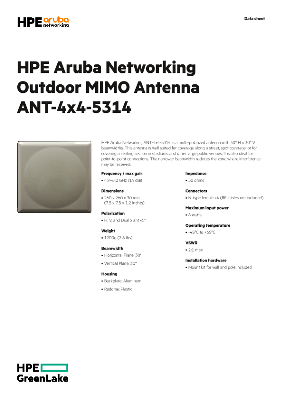 HPE Aruba Networking Outdoor MIMO Antenna ANT-4x4-5314 thumbnail
