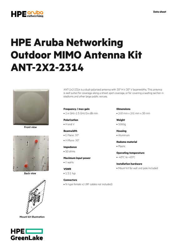 HPE Aruba Networking Outdoor MIMO Antenna Kit ANT-2X2-2314 thumbnail