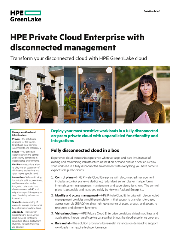HPE Private Cloud Enterprise with disconnected management solution brief thumbnail