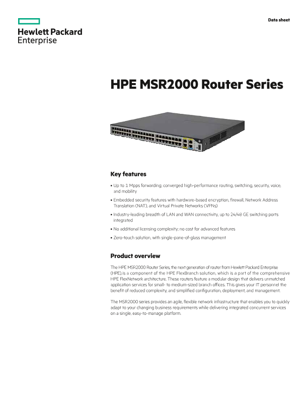 HPE MSR2000 Router Series - データシート thumbnail
