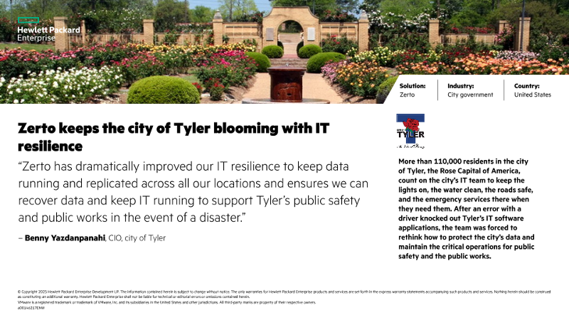 Zerto keeps city of Tyler blooming with IT resilience – City of Tyler thumbnail