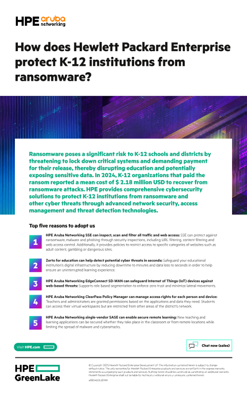 How does Hewlett Packard Enterprise protect K-12 institutions from ransomware? thumbnail