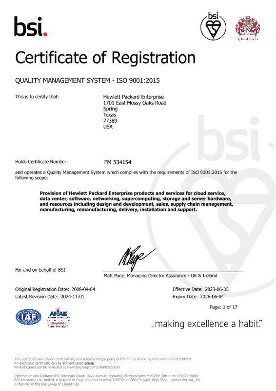 HPE Global ISO 9001 Certificate – FM 534154 thumbnail