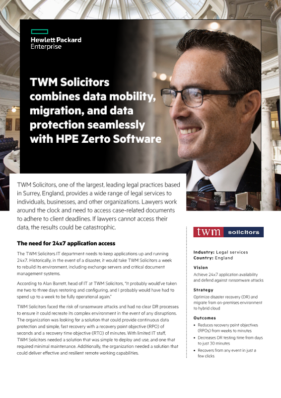TWM Solicitors combines data mobility, migration, and data protection seamlessly with HPE Zerto Software thumbnail