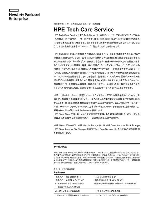 [ITサービス] - 初年度サポートサービス（Flexible 体系） サービス仕様　HPE Tech Care Service thumbnail