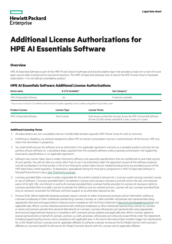 Additional License Authorizations for HPE AI Essentials Software thumbnail